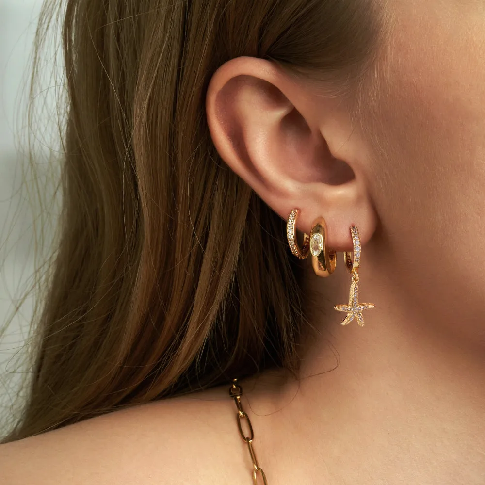14K Gold Dangle Drop Hoop Earrings for Women Girls- Starfish