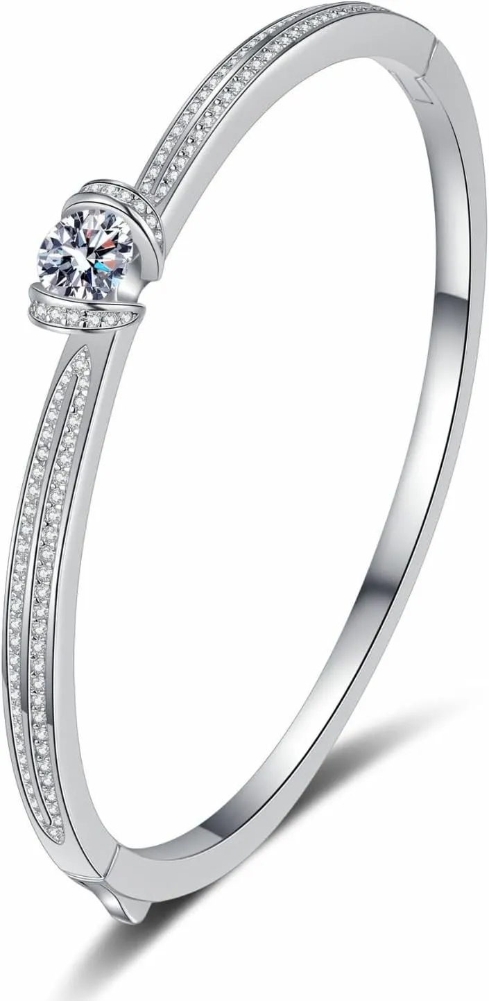 1.76Cttw 6.5 Inch Open Moissanite Bracelets for Women D Color VVS1 Diamond Bracelets 925 Sterling Silver Moissanite Bangle Bracelets