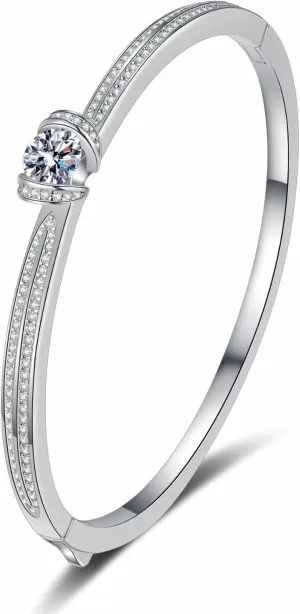 1.76Cttw 6.5 Inch Open Moissanite Bracelets for Women D Color VVS1 Diamond Bracelets 925 Sterling Silver Moissanite Bangle Bracelets