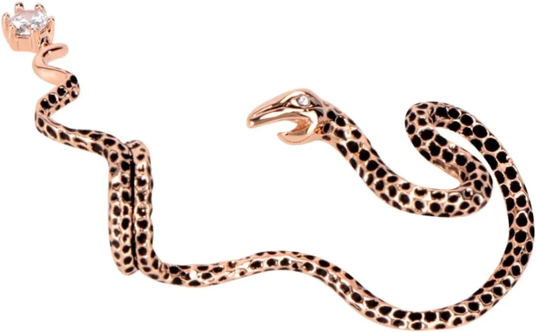 1pc Exaggerated Ear Clips Helix Retro Twist Shape Halloween Enamel Jewelry Snake Ear Clip Exaggerated Ear Hook Snake Ear Cuff Golden Alloy Electroplating k Gold