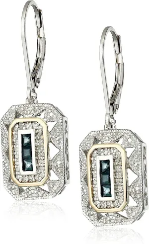 2.50 Ct Princess Cut Lab Created Blue Sapphire & Diamond Vintage Art Deco Drop & Dangle Hook Earrings 14K White Gold Plated