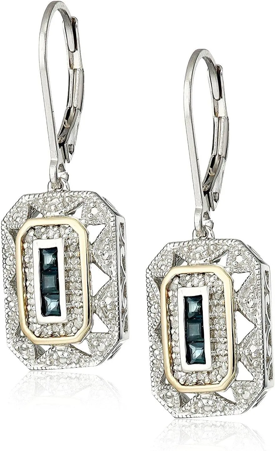 2.50 Ct Princess Cut Lab Created Blue Sapphire & Diamond Vintage Art Deco Drop & Dangle Hook Earrings 14K White Gold Plated