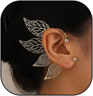 2Pcs Rhinestone Leaf Climbers Crawl Ear Clip Earrings Crystal Left Ear Cuff Wrap Clip Earring Jewelry for Women Party Accessories