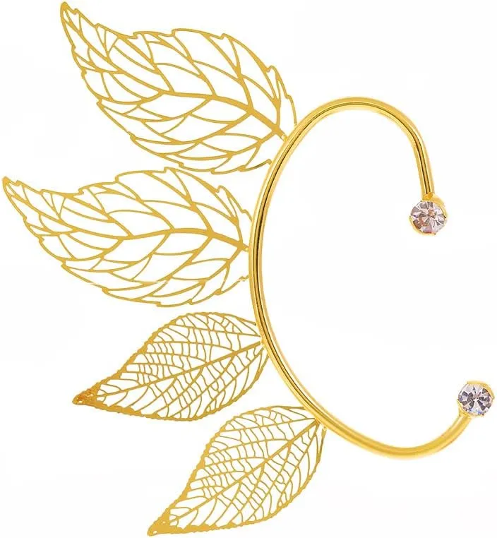 2Pcs Rhinestone Leaf Climbers Crawl Ear Clip Earrings Crystal Left Ear Cuff Wrap Clip Earring Jewelry for Women Party Accessories
