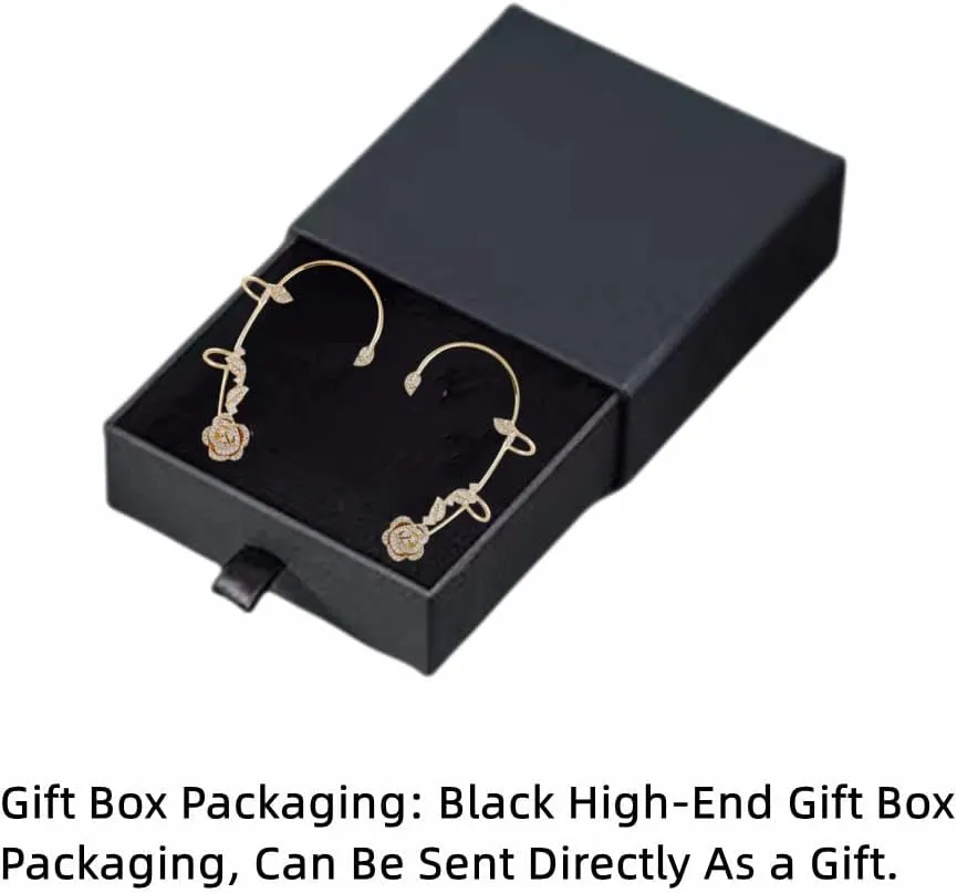 2PCS Women's Clip-On Earrings Hook Without Pierced Rose Flower Ear Bone Clip Ear Clip Butterfly