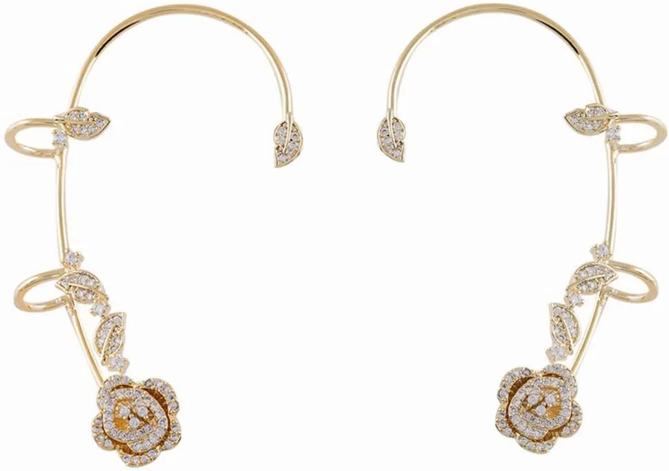 2PCS Women's Clip-On Earrings Hook Without Pierced Rose Flower Ear Bone Clip Ear Clip Butterfly