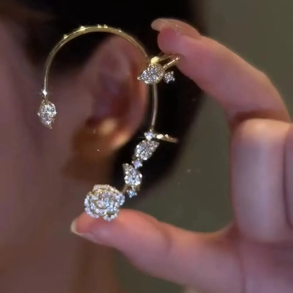 2PCS Women's Clip-On Earrings Hook Without Pierced Rose Flower Ear Bone Clip Ear Clip Butterfly