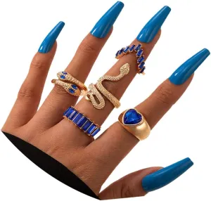 5Pcs Gold Knuckle Snake Rings Set for Women Goth Accessories,Vintage Stackable Chain Stacking Finger Rings for Her Non-tarnish Adjustable Rings