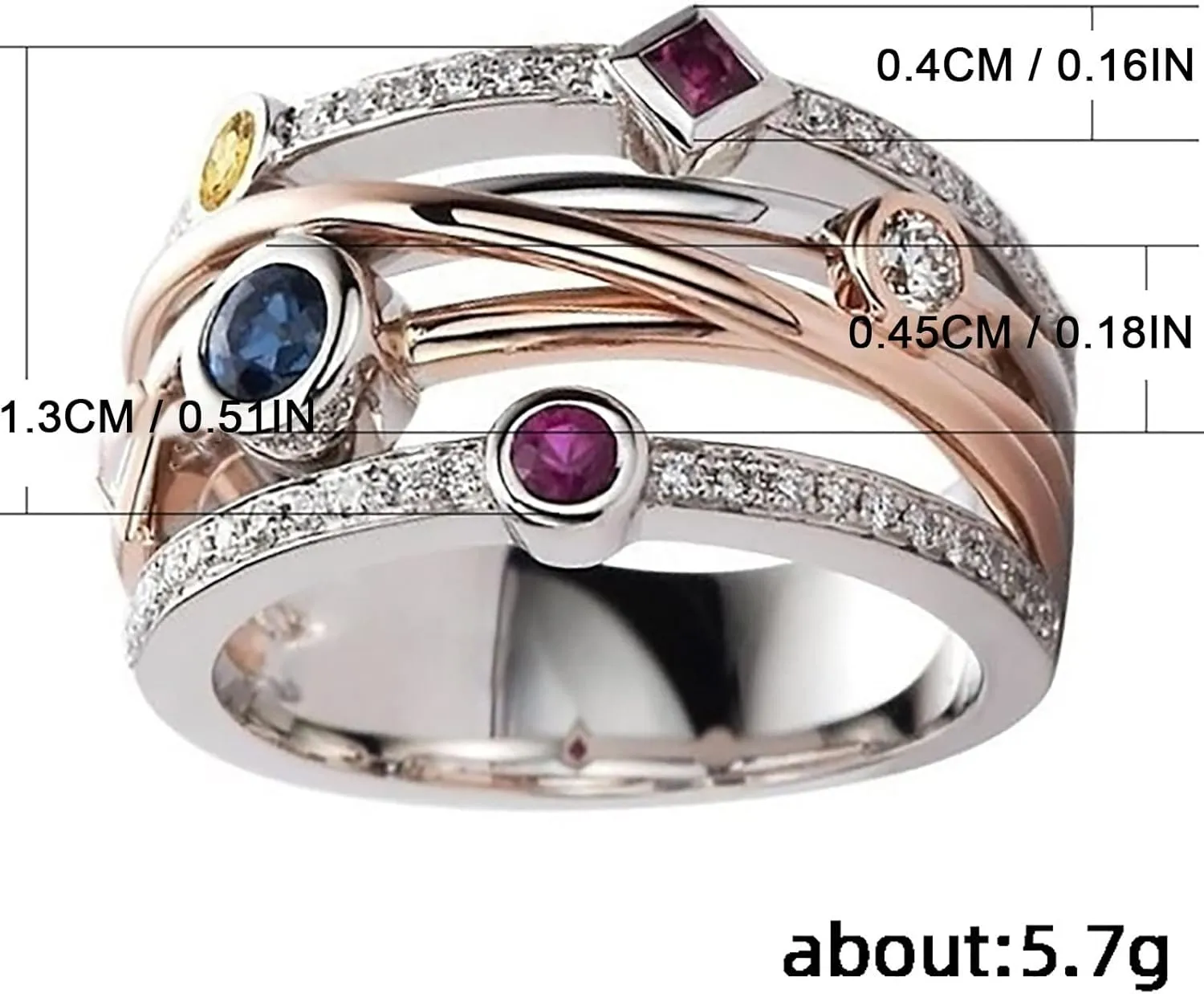 925 Sterling Silver Colorful Geometric Gemstone and Cubic Zirconia Multi Layer Rings Engagement Wedding Band Ring