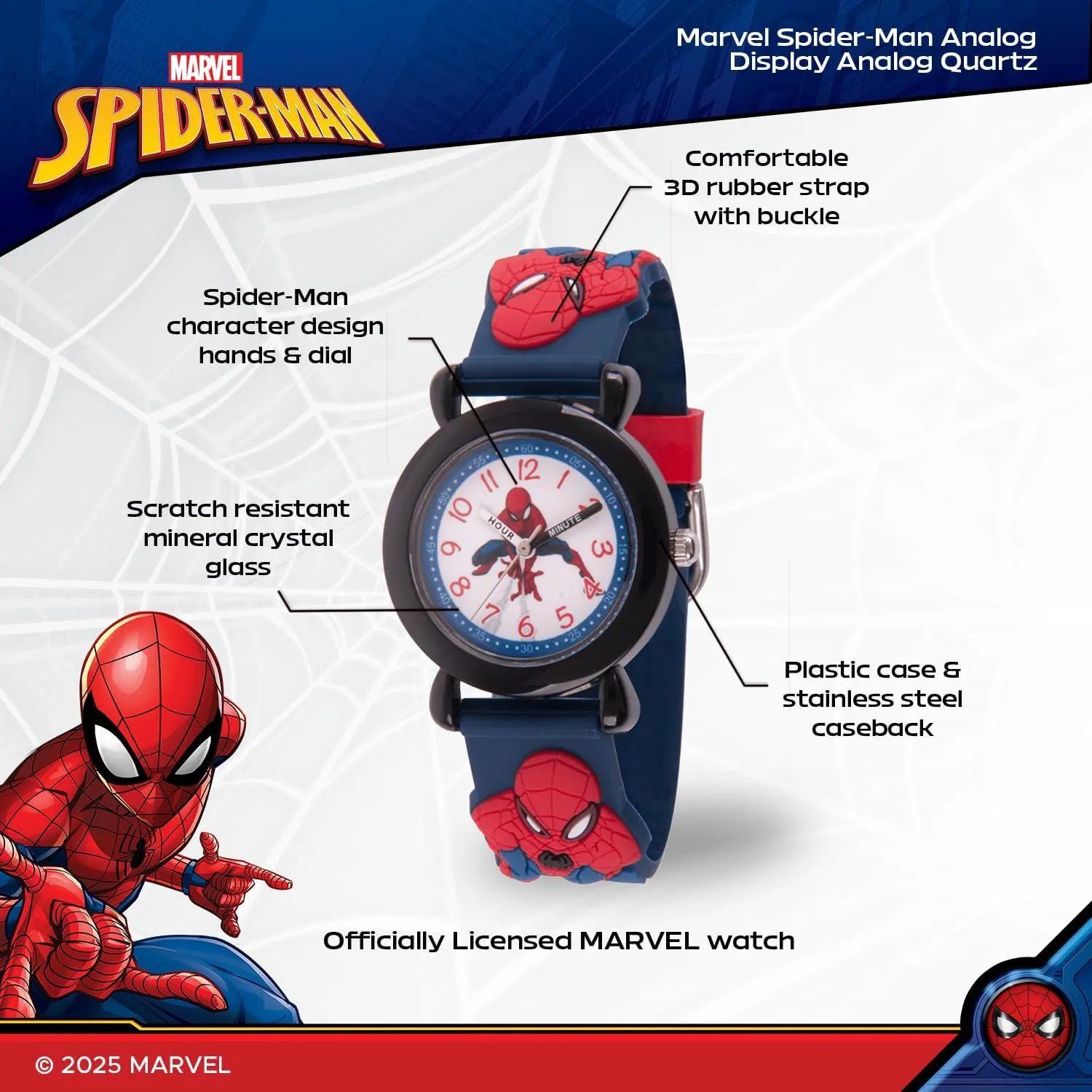 Accutime Kids Marvel Avengers Captain America Spiderman Guardians of The Galaxy Analog Quartz Superhero Time Teacher Watch for Boys, Girls, Toddlers with Hour Minute Markers to Learn How to Read Time