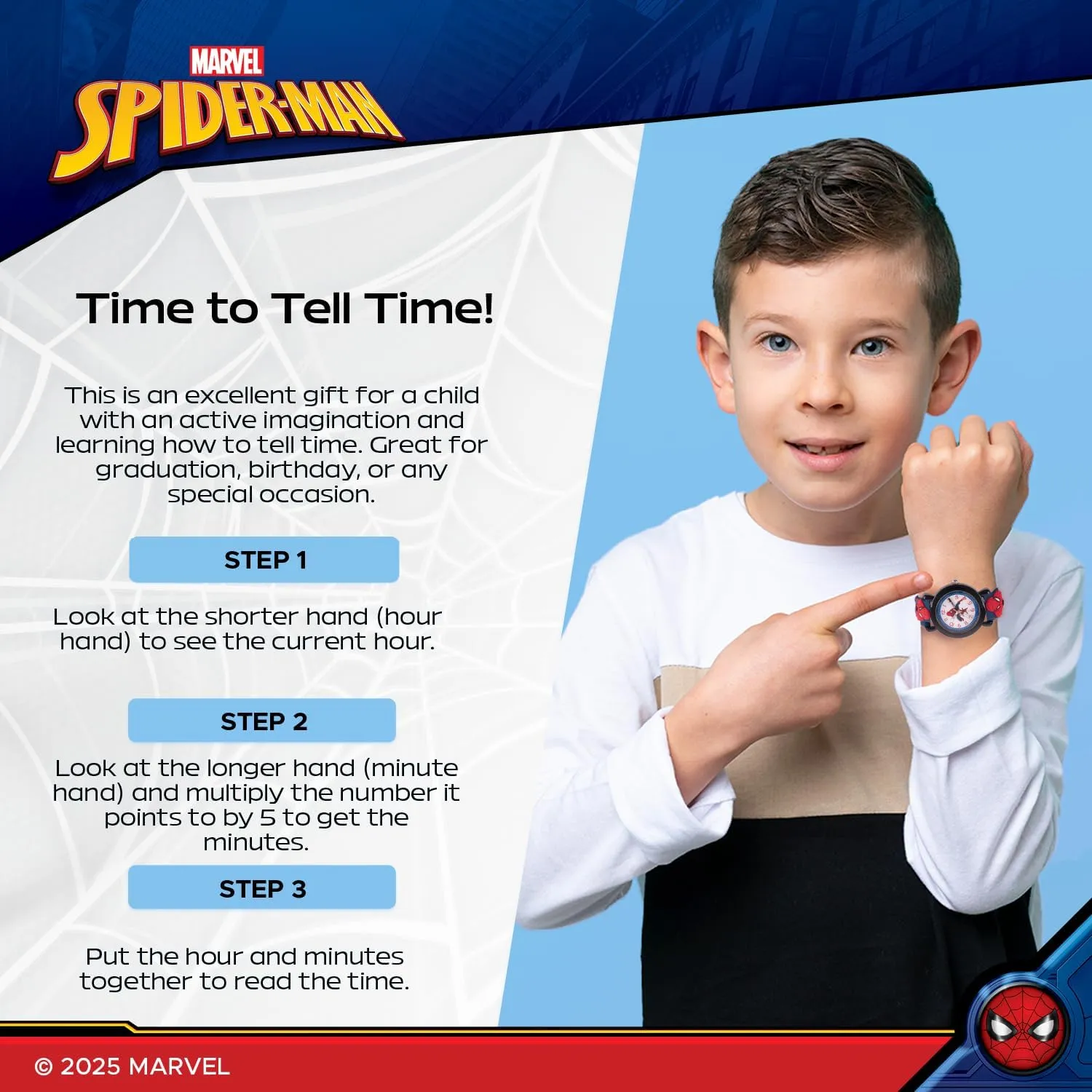 Accutime Kids Marvel Avengers Captain America Spiderman Guardians of The Galaxy Analog Quartz Superhero Time Teacher Watch for Boys, Girls, Toddlers with Hour Minute Markers to Learn How to Read Time