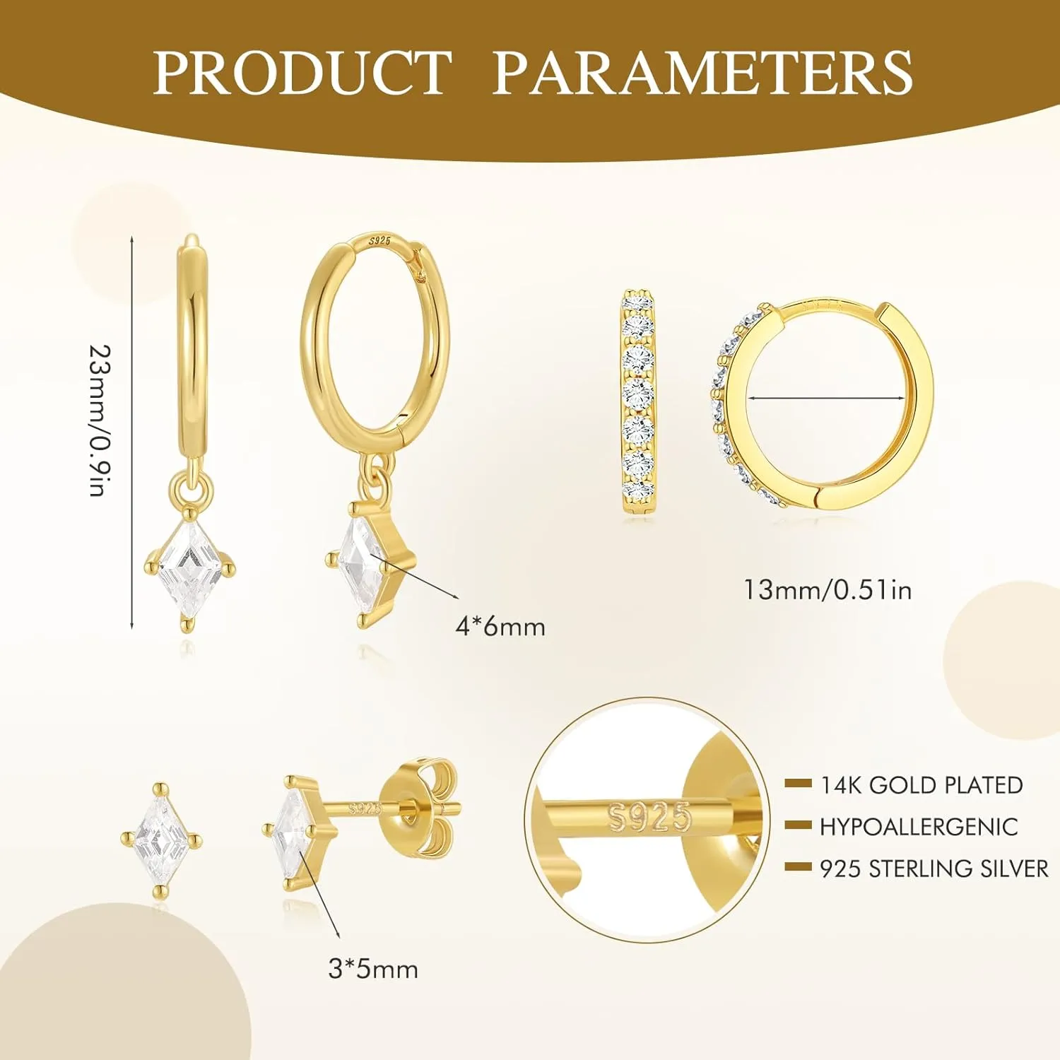 Angelady Gold Hoop Earrings Set for Women, Dainty 14K Gold Plated Huggies Earring, Sterling Silver Hypoallergenic Cartilage Earrings, Trendy Earring Stacks for Multiple Piercing Jewelry Gift(3 Pairs)