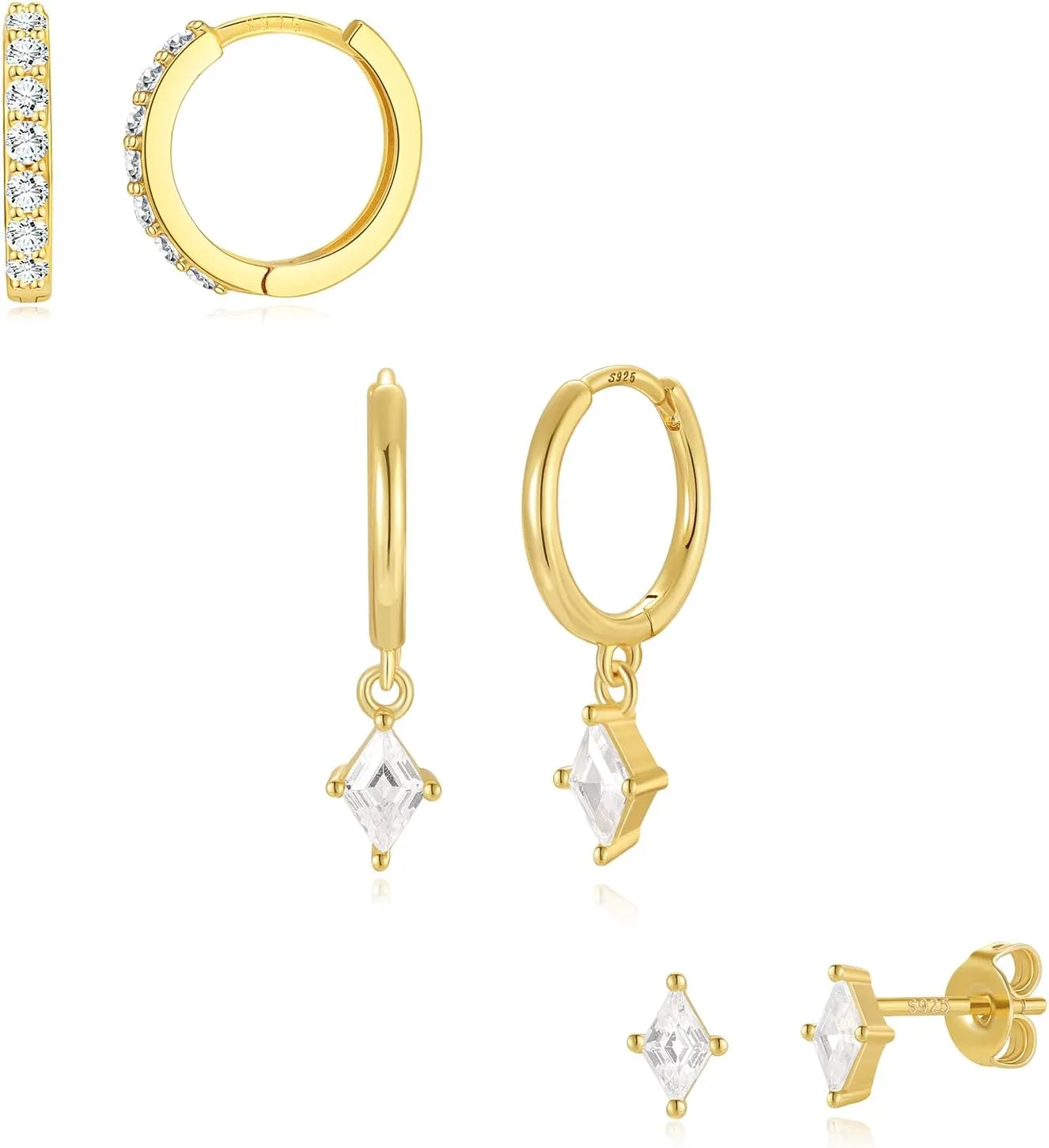 Angelady Gold Hoop Earrings Set for Women, Dainty 14K Gold Plated Huggies Earring, Sterling Silver Hypoallergenic Cartilage Earrings, Trendy Earring Stacks for Multiple Piercing Jewelry Gift(3 Pairs)