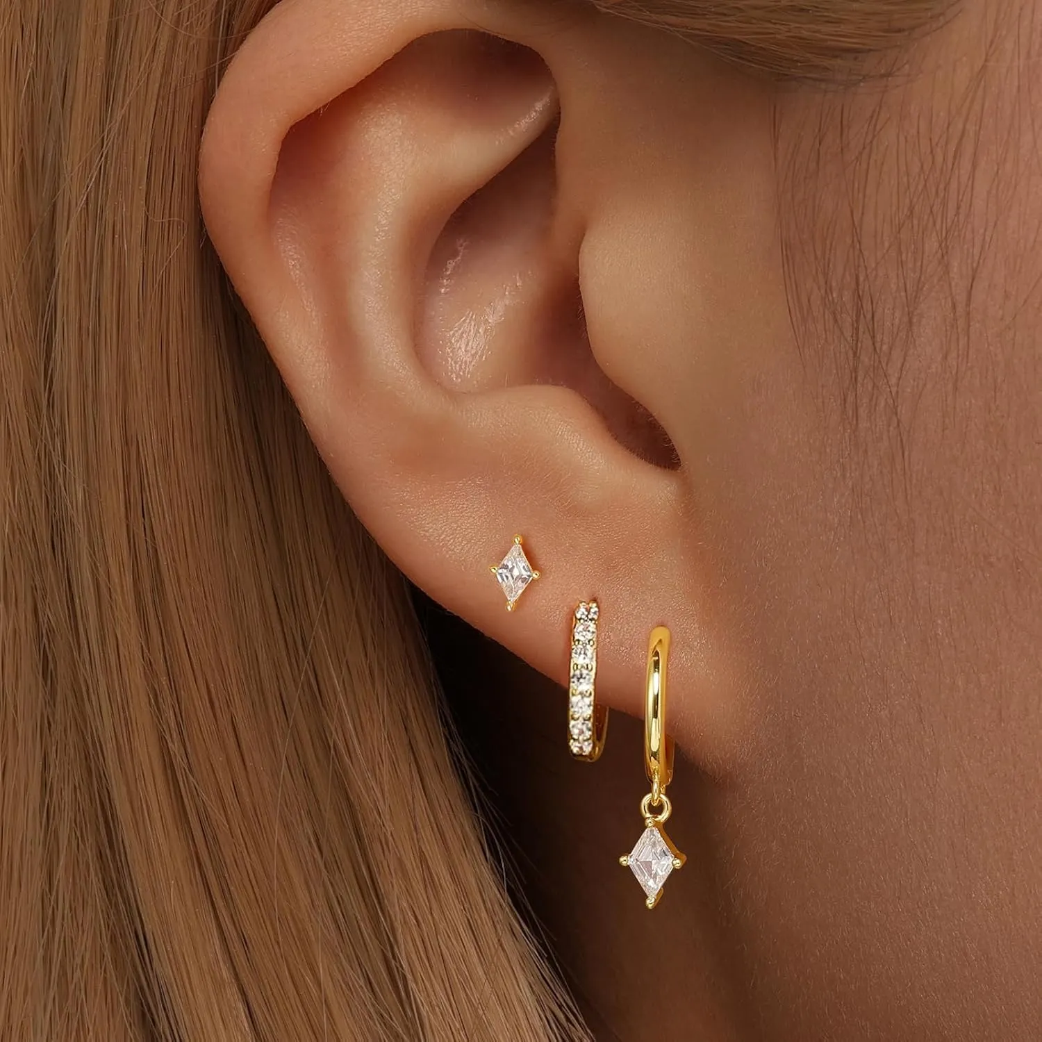 Angelady Gold Hoop Earrings Set for Women, Dainty 14K Gold Plated Huggies Earring, Sterling Silver Hypoallergenic Cartilage Earrings, Trendy Earring Stacks for Multiple Piercing Jewelry Gift(3 Pairs)