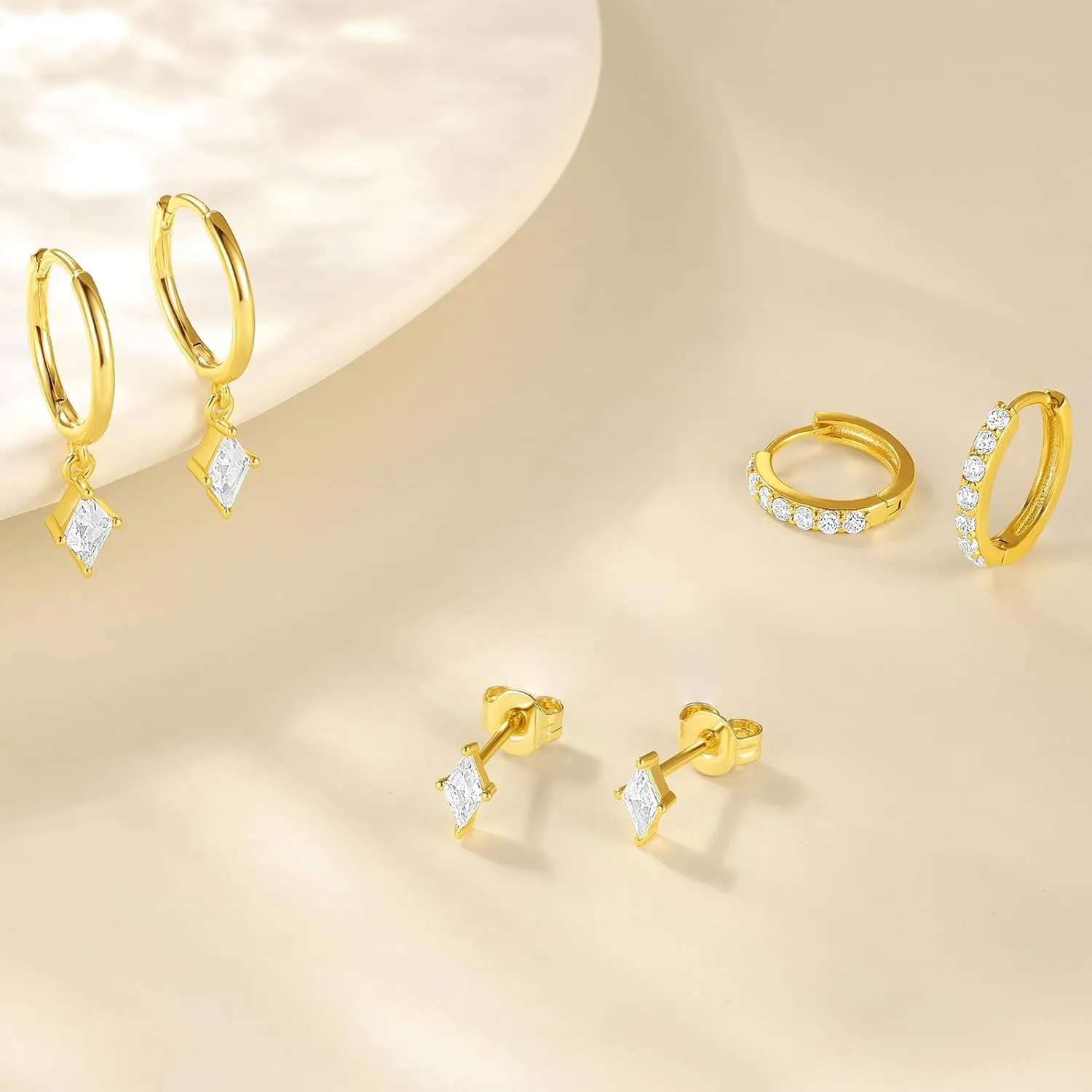 Angelady Gold Hoop Earrings Set for Women, Dainty 14K Gold Plated Huggies Earring, Sterling Silver Hypoallergenic Cartilage Earrings, Trendy Earring Stacks for Multiple Piercing Jewelry Gift(3 Pairs)