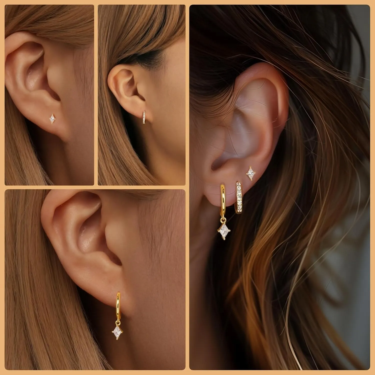 Angelady Gold Hoop Earrings Set for Women, Dainty 14K Gold Plated Huggies Earring, Sterling Silver Hypoallergenic Cartilage Earrings, Trendy Earring Stacks for Multiple Piercing Jewelry Gift(3 Pairs)