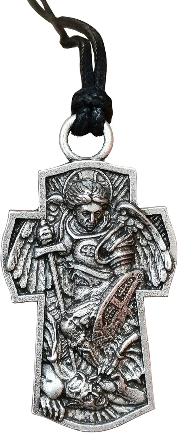 Archangel Michael St.Michael Protection Pendant Protect Me Saint Patron Shield Massive Prayer MEDA Necklace