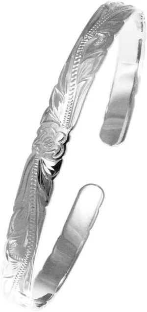 Arthur's Jewelry 925 Sterling Silver Hawaiian Scroll Honu Turtle Engraved Open Cuff Bangle