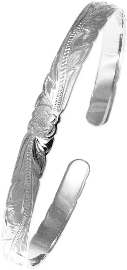 Arthur's Jewelry 925 Sterling Silver Hawaiian Scroll Honu Turtle Engraved Open Cuff Bangle