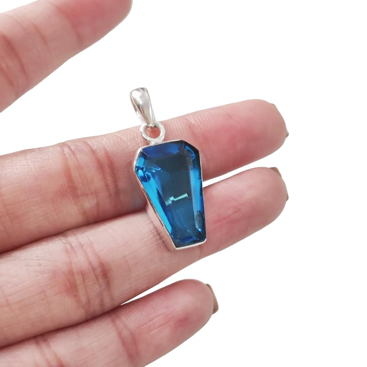 Blue Topaz Pendant, Natural Blue Topaz Pendant, December Birthstone, Womens Pendant Necklace, 925 Sterling Silver, Christmas, Thanksgiving, Mens Pendant, Handmade Jewelry, Coffin Shape Pendant