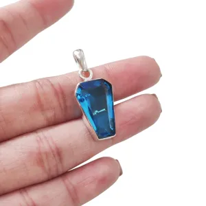 Blue Topaz Pendant, Natural Blue Topaz Pendant, December Birthstone, Womens Pendant Necklace, 925 Sterling Silver, Christmas, Thanksgiving, Mens Pendant, Handmade Jewelry, Coffin Shape Pendant