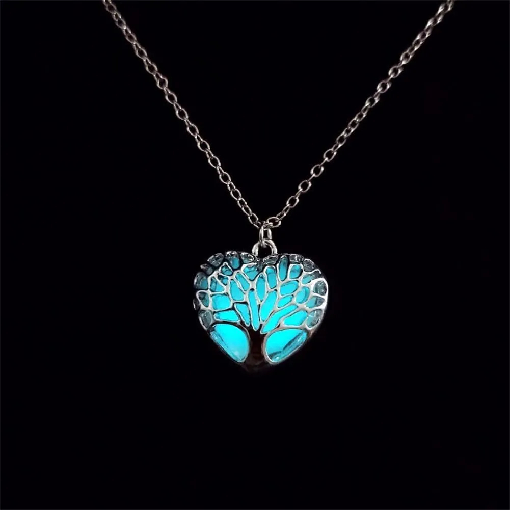 Chunky Heart Necklace Luminous Purple Red Blue Green Heart Pendant Necklace for Women Men Glow in the Dark Jewelry Gift