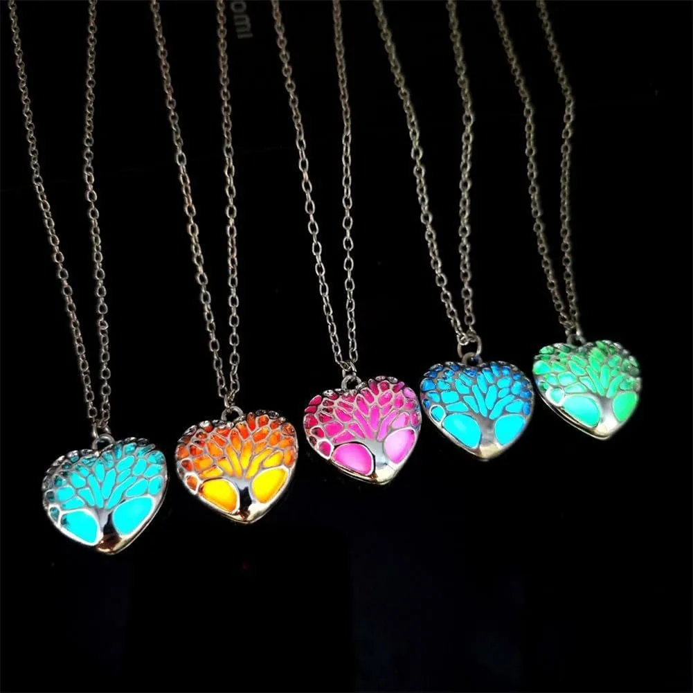 Chunky Heart Necklace Luminous Purple Red Blue Green Heart Pendant Necklace for Women Men Glow in the Dark Jewelry Gift