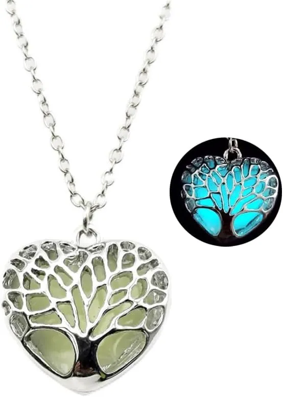 Chunky Heart Necklace Luminous Purple Red Blue Green Heart Pendant Necklace for Women Men Glow in the Dark Jewelry Gift