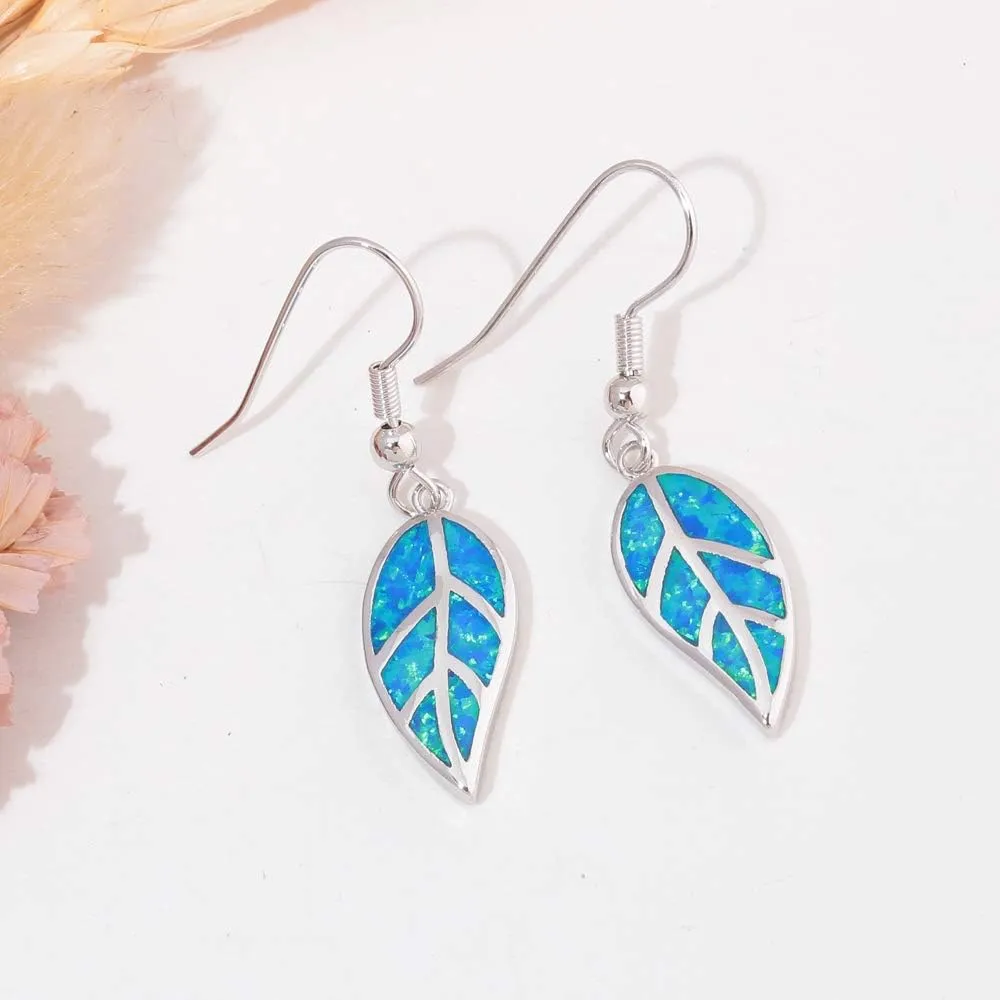 CiNily 18K White Gold Plated Leaf Opal Dangle Drop Earrings for Women Teen Girls Hypoallergenic Opal Jewelry Gift