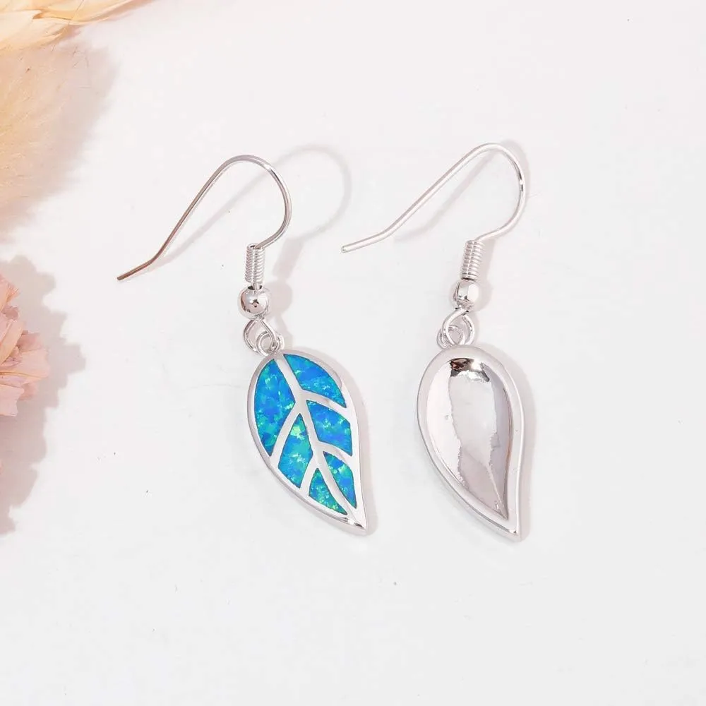 CiNily 18K White Gold Plated Leaf Opal Dangle Drop Earrings for Women Teen Girls Hypoallergenic Opal Jewelry Gift