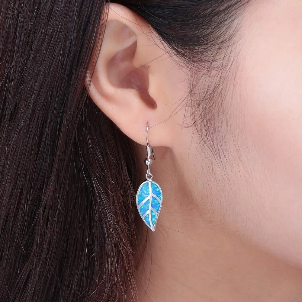 CiNily 18K White Gold Plated Leaf Opal Dangle Drop Earrings for Women Teen Girls Hypoallergenic Opal Jewelry Gift