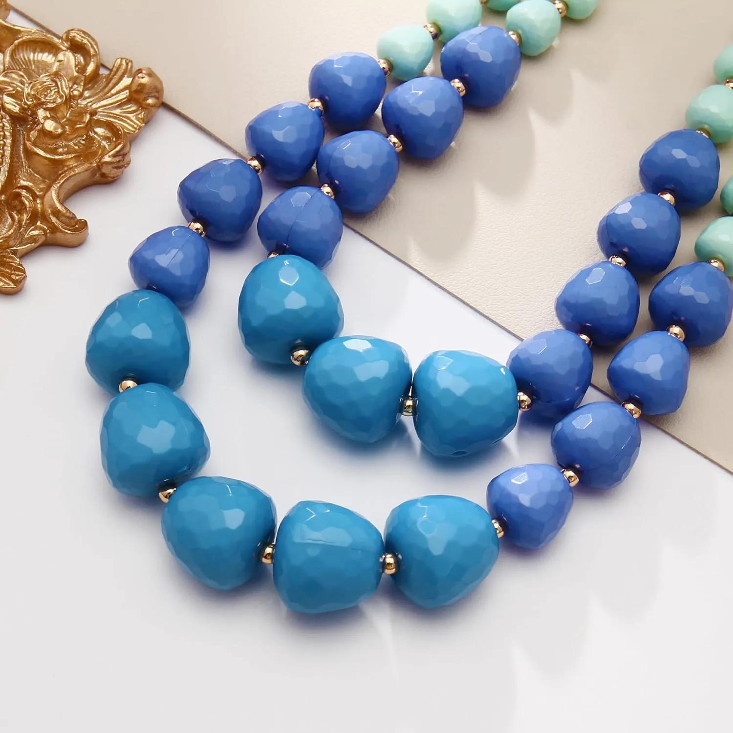 Coiris Statement Chunky Multi Strand Colorful Beaded Necklace African Acrylic Large Strawberry Bead 2 Layered Bib Collar Choker