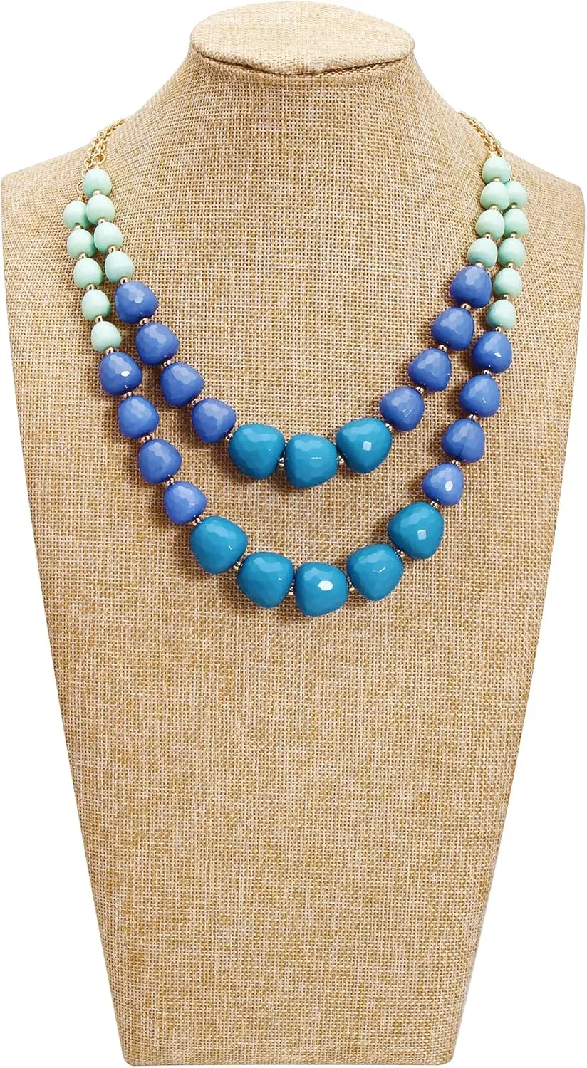 Coiris Statement Chunky Multi Strand Colorful Beaded Necklace African Acrylic Large Strawberry Bead 2 Layered Bib Collar Choker