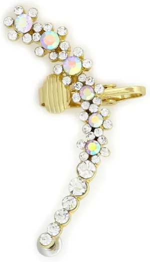 Crystal Flowers Ear Cuff Aurora Borealis Metal Wrap CE40 Gold Tone Earring Fashion Jewelry
