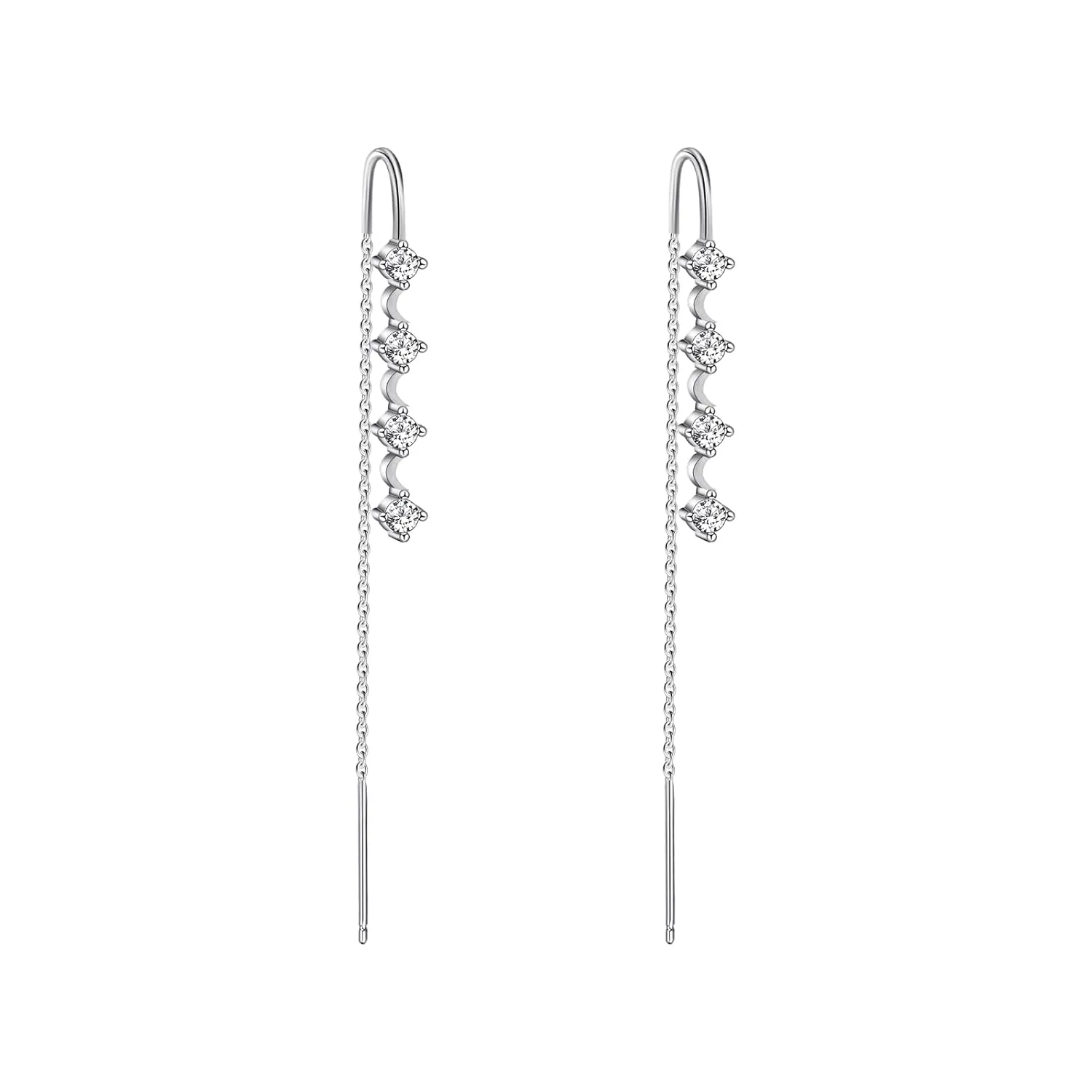 CZ Moon Threader Earrings-Silver Cubic Zirconia Earrings Long Dangle Earrings for Women Dainty Wedding Earrings Drop Bride Earrings for women Trendy