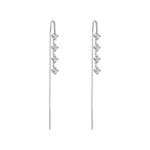 CZ Moon Threader Earrings-Silver Cubic Zirconia Earrings Long Dangle Earrings for Women Dainty Wedding Earrings Drop Bride Earrings for women Trendy