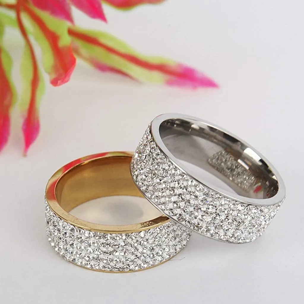 CZ Stackable Wedding Band for Women,Gold Plated Cubic Zirconia Wide Eternity Statement Ring Christmas Valentines Gift for Her
