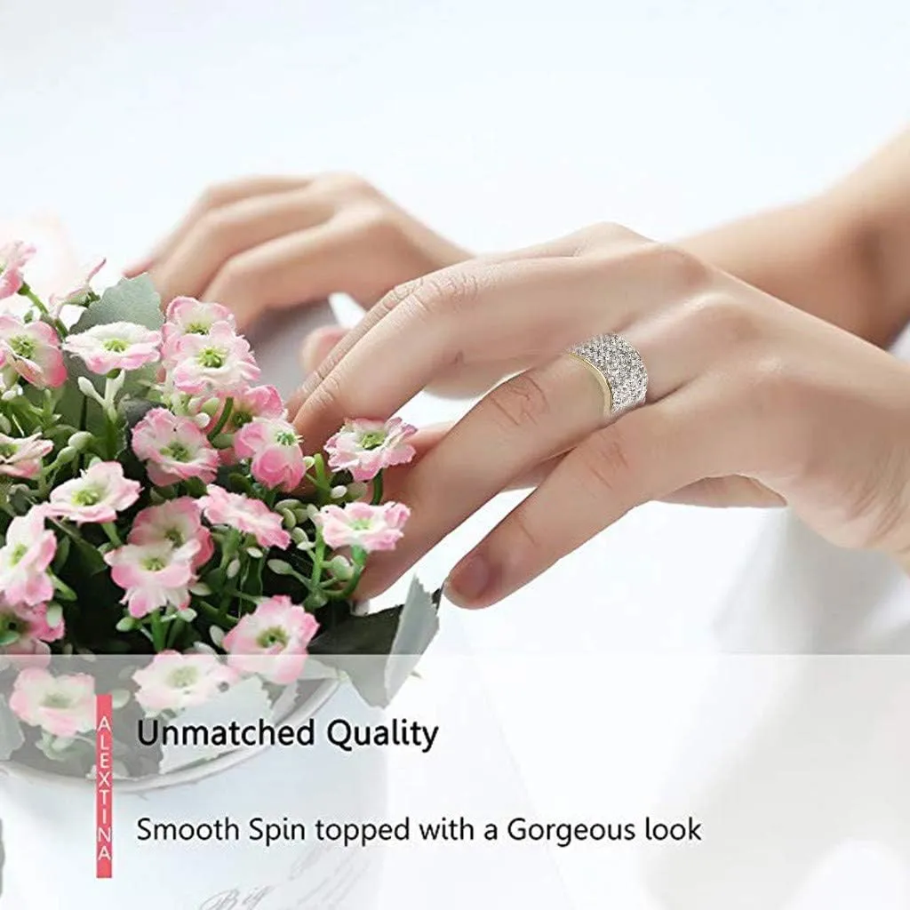 CZ Stackable Wedding Band for Women,Gold Plated Cubic Zirconia Wide Eternity Statement Ring Christmas Valentines Gift for Her