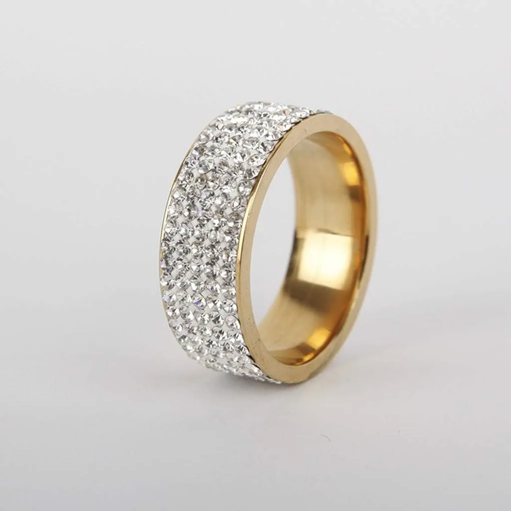 CZ Stackable Wedding Band for Women,Gold Plated Cubic Zirconia Wide Eternity Statement Ring Christmas Valentines Gift for Her