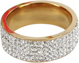 CZ Stackable Wedding Band for Women,Gold Plated Cubic Zirconia Wide Eternity Statement Ring Christmas Valentines Gift for Her