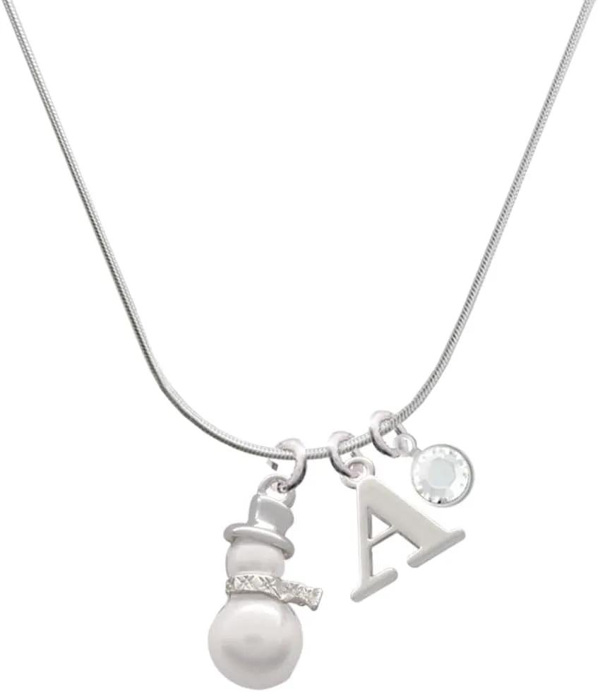 Delight Jewelry Silvertone Imitation Pearl Snowman - Silvertone Capital Initial Charm Necklace with Crystal Drop, 18"