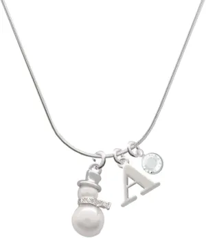 Delight Jewelry Silvertone Imitation Pearl Snowman - Silvertone Capital Initial Charm Necklace with Crystal Drop, 18"