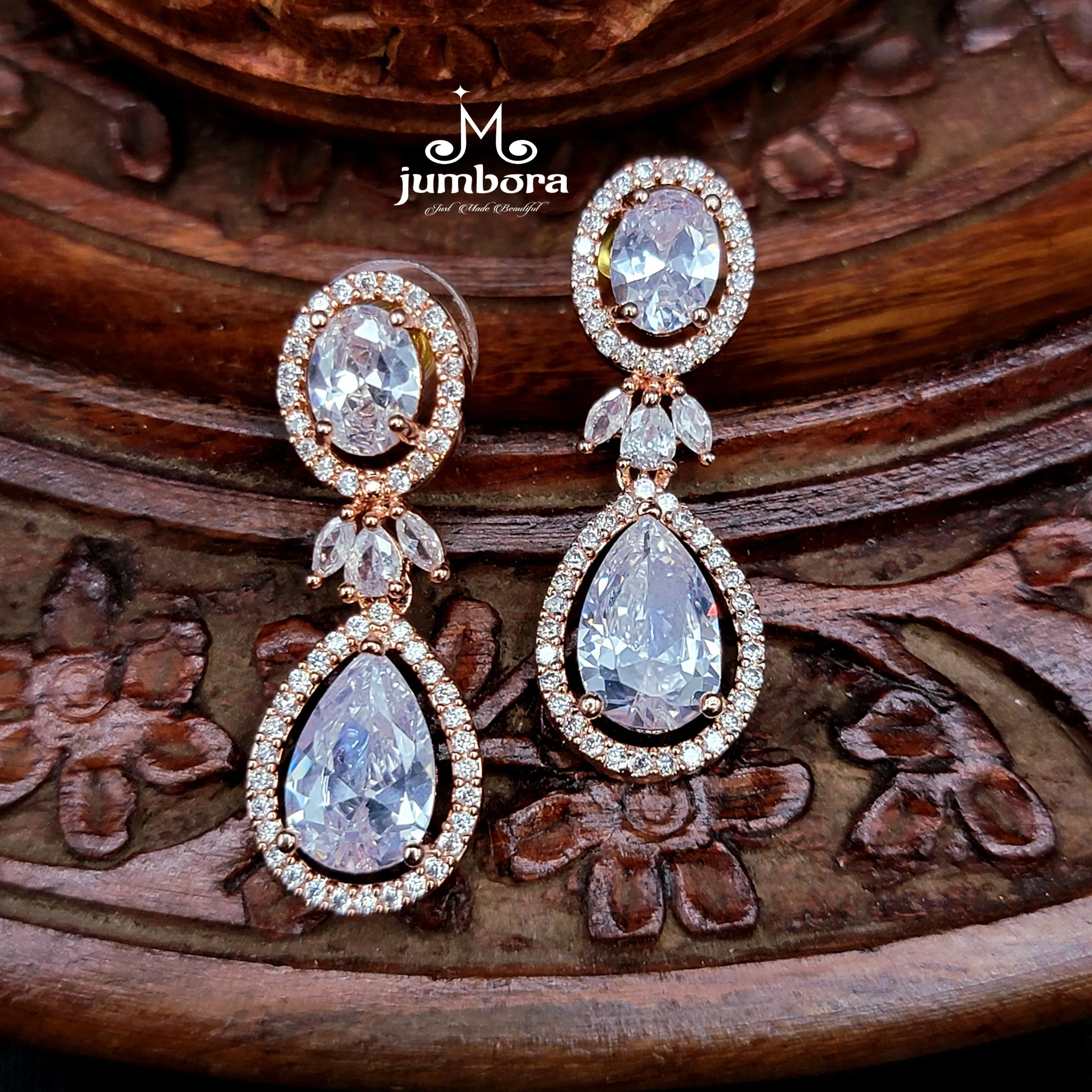 Double Row Rose Gold White AD Zircon Necklace Set