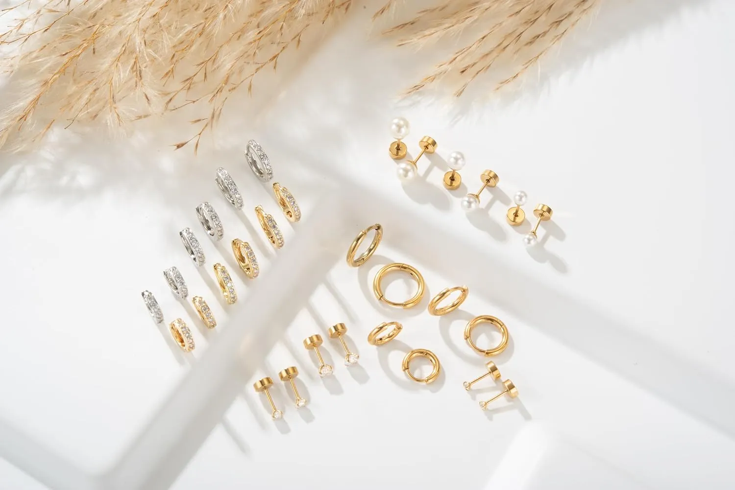 Earring Sets for Multiple Piercing: Small Gold Hoop Stud Earrings for Women Multipack Huggie Hoop Earrings Cubic Zirconia Earrings Studs for Cartilage Helix Tragus Lobe