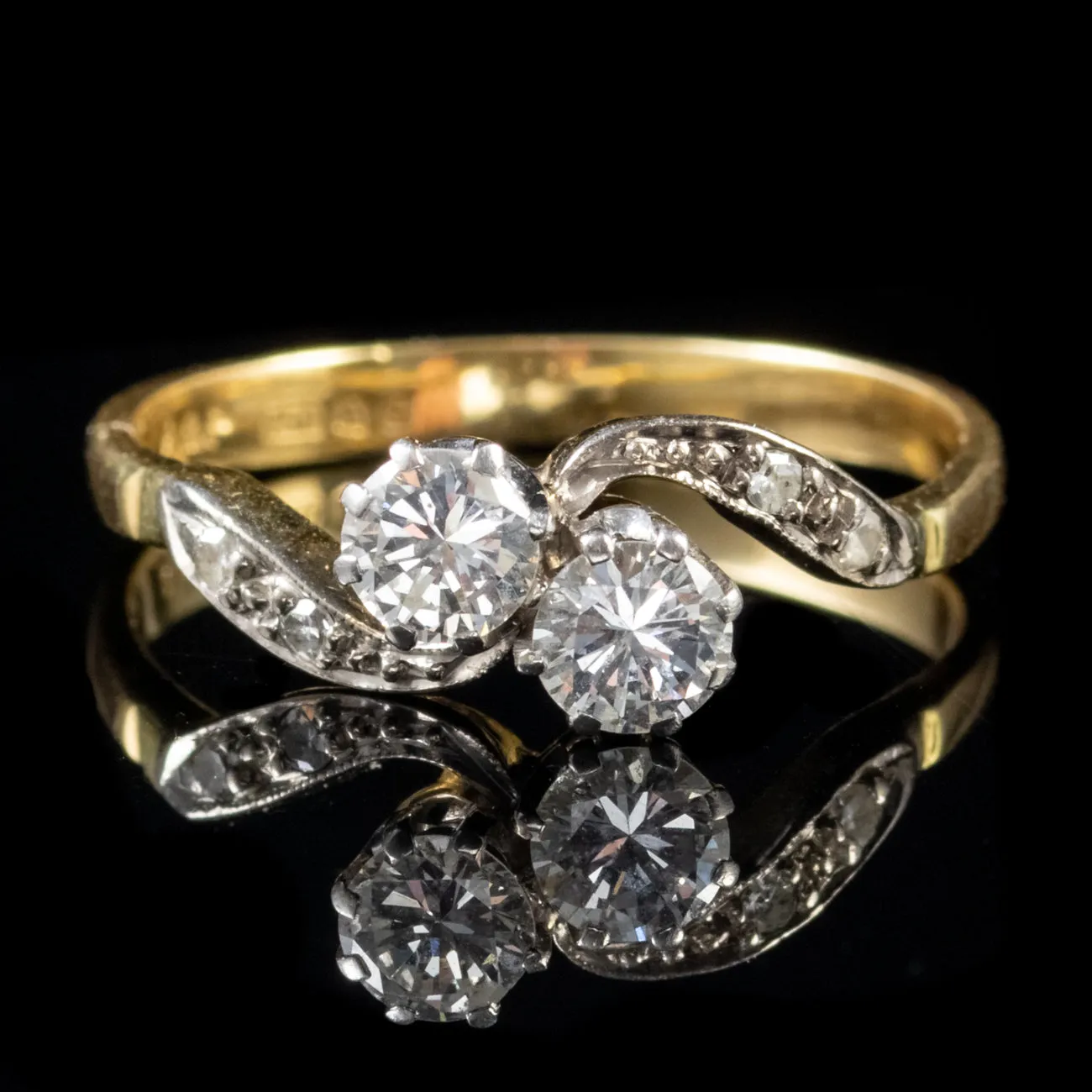 Edwardian Style Brilliant Cut Double Diamond Twist Ring 18Ct Gold Dated 1980