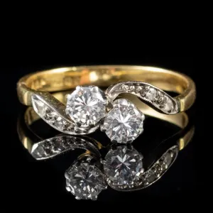 Edwardian Style Brilliant Cut Double Diamond Twist Ring 18Ct Gold Dated 1980