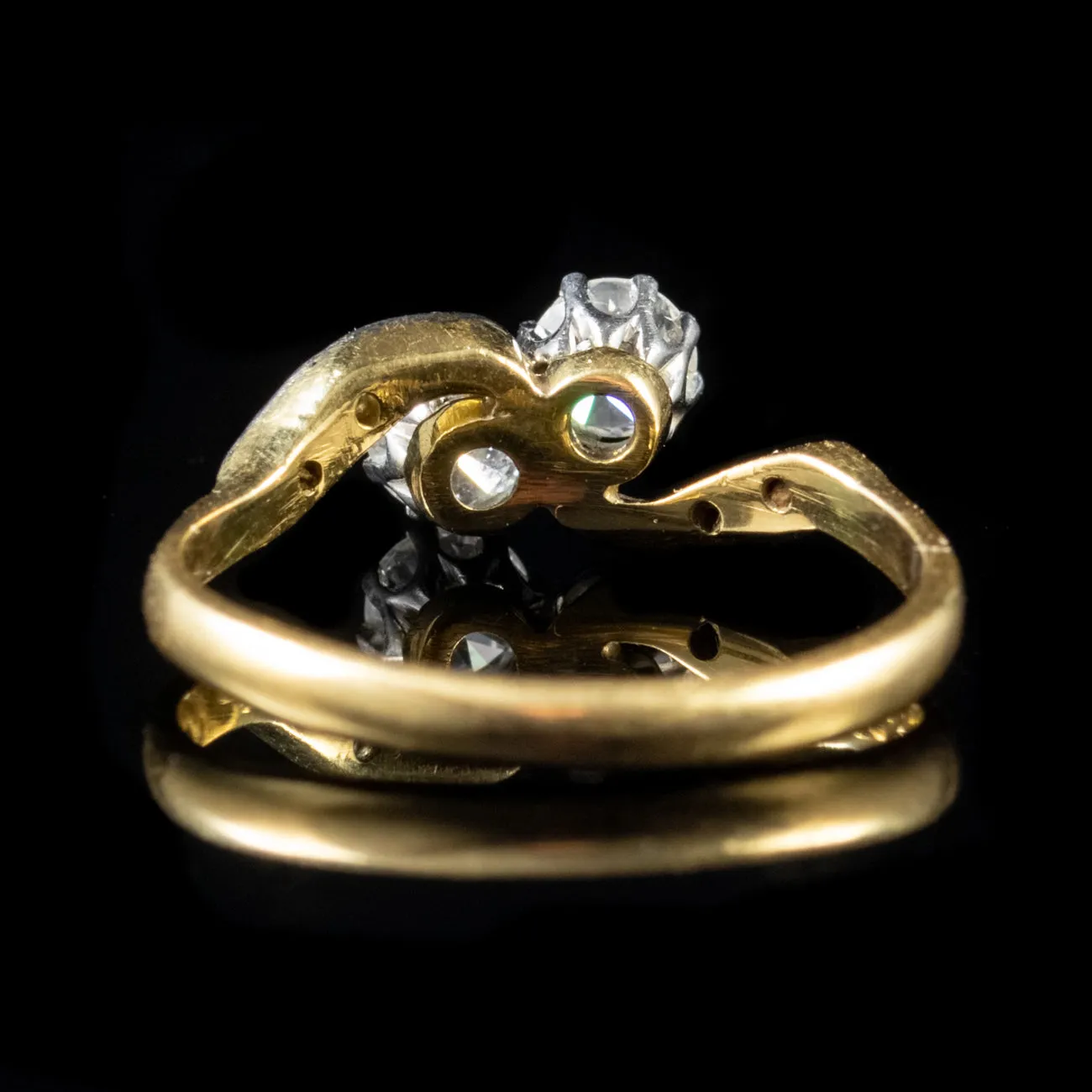 Edwardian Style Brilliant Cut Double Diamond Twist Ring 18Ct Gold Dated 1980