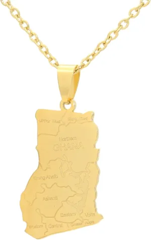 Fashion 18K Gold Plated Stainless Steel African Continent Ghana Map Pendant Necklace