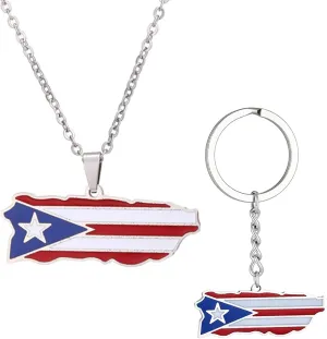 Fashion Stainless Steel Map of Puerto Rico Pendant Necklace