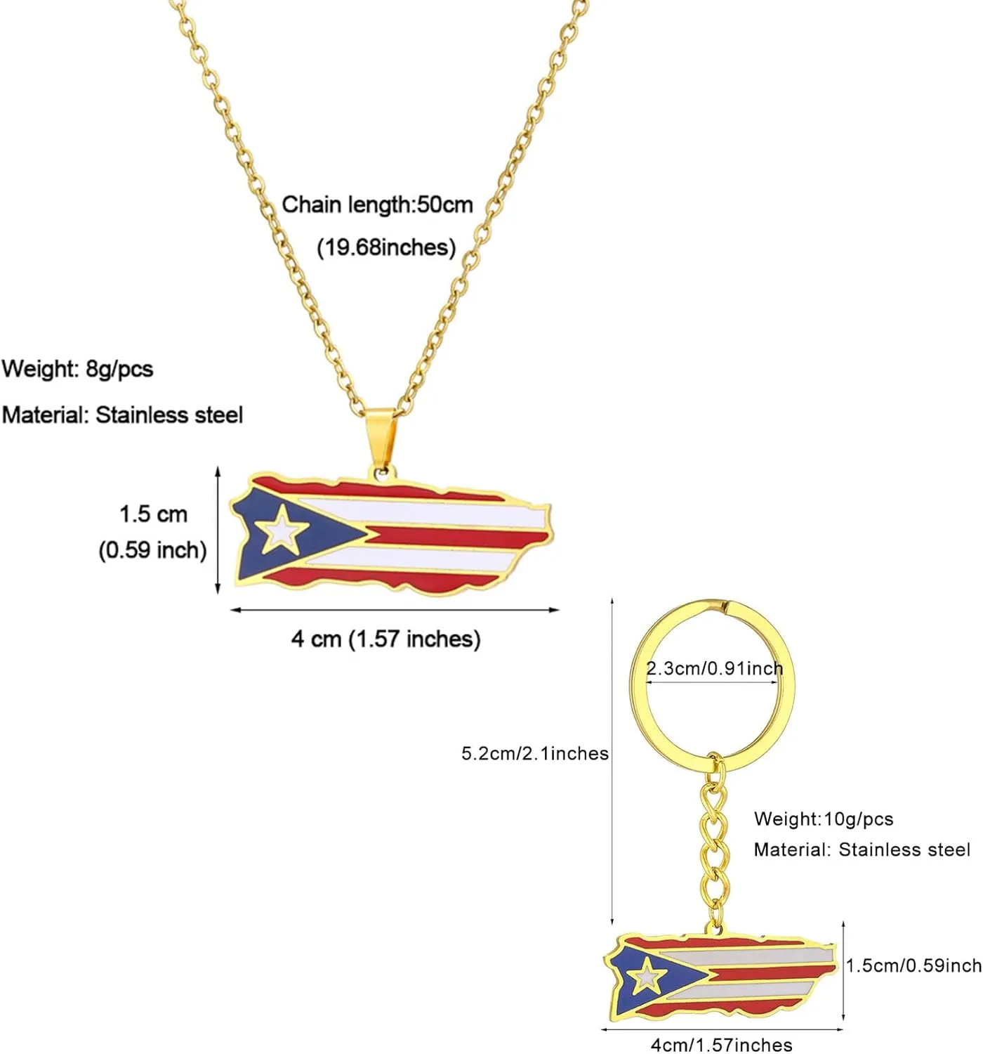 Fashion Stainless Steel Map of Puerto Rico Pendant Necklace